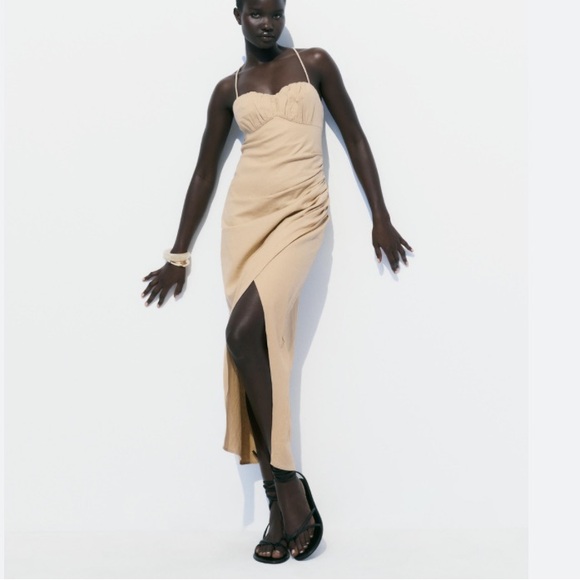 ZARA draped linen summer dress SMALL - Picture 8 of 10